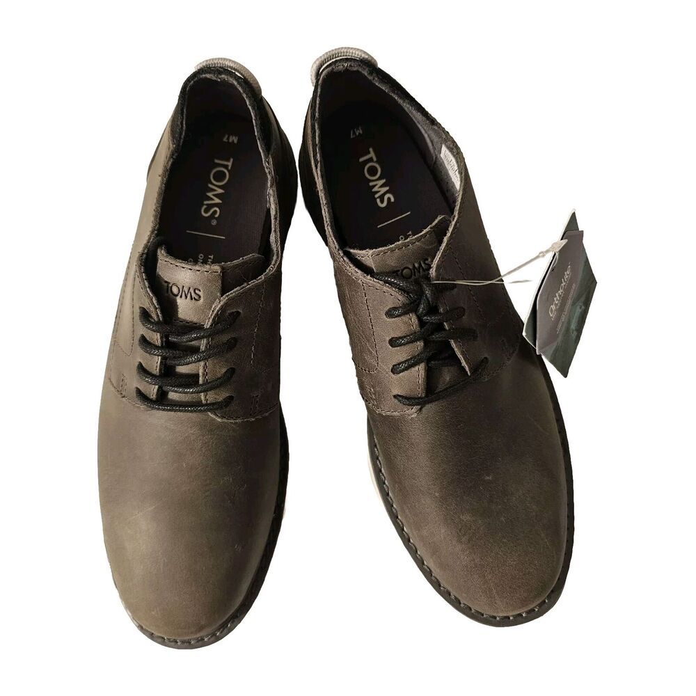 TOMS Men's Navi Water Resistant Smoke Grey Leather Oxford Dress Shoe sz 7 - Picture 2 of 13